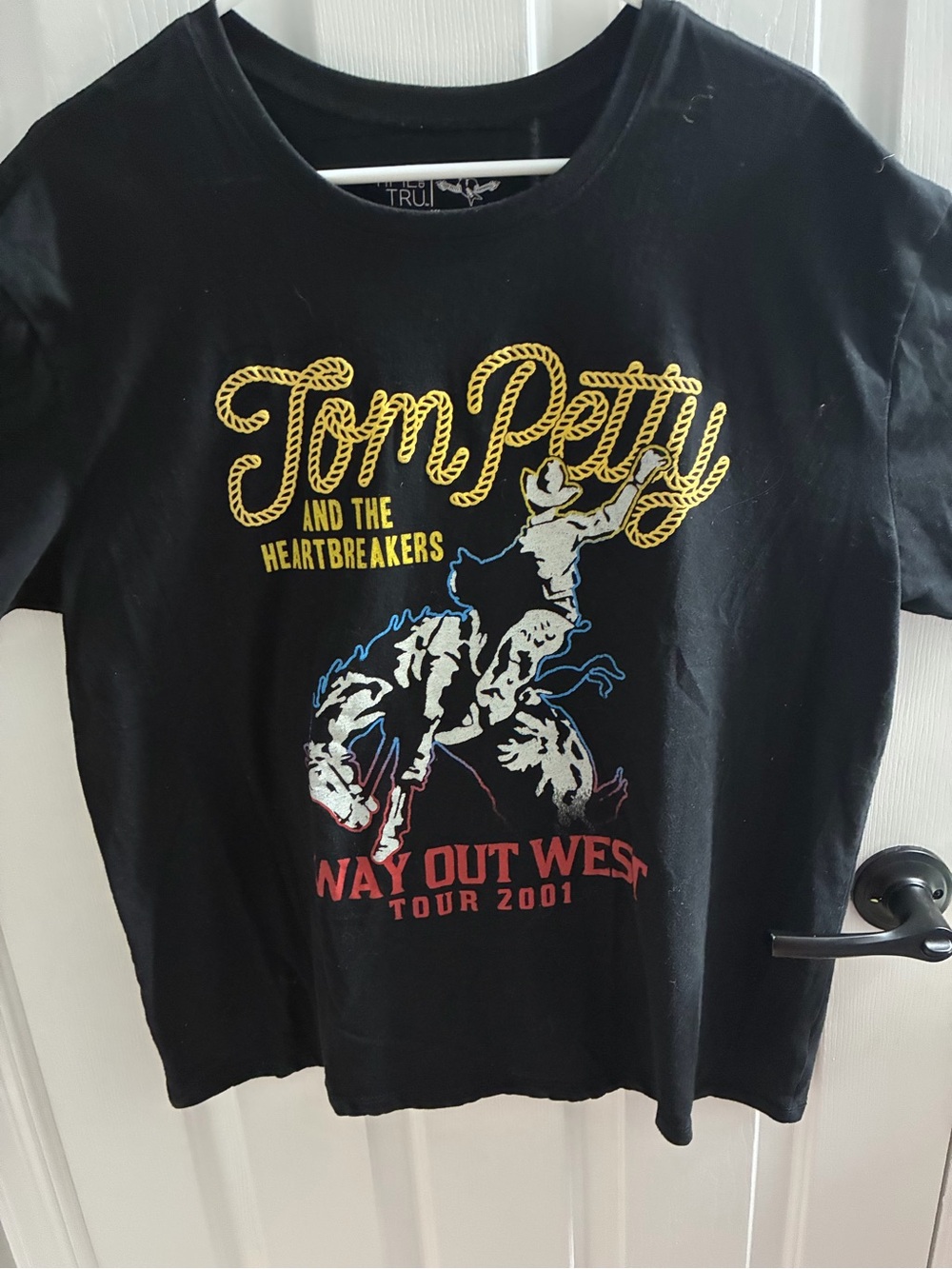 Time and Tru Black Tom Petty Graphic Tee with Yellow Script XL